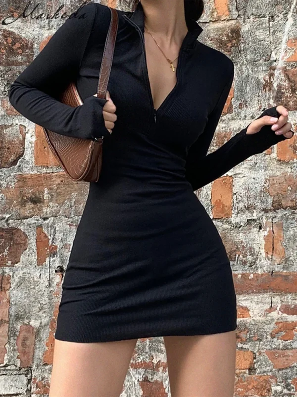 Sweater Dress - Elegant Ribbed Turtleneck Bodycon Mini - Image 2