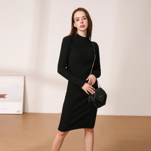 Sweater Dress Winter Knitted Casual Elegant Midi - Image 2