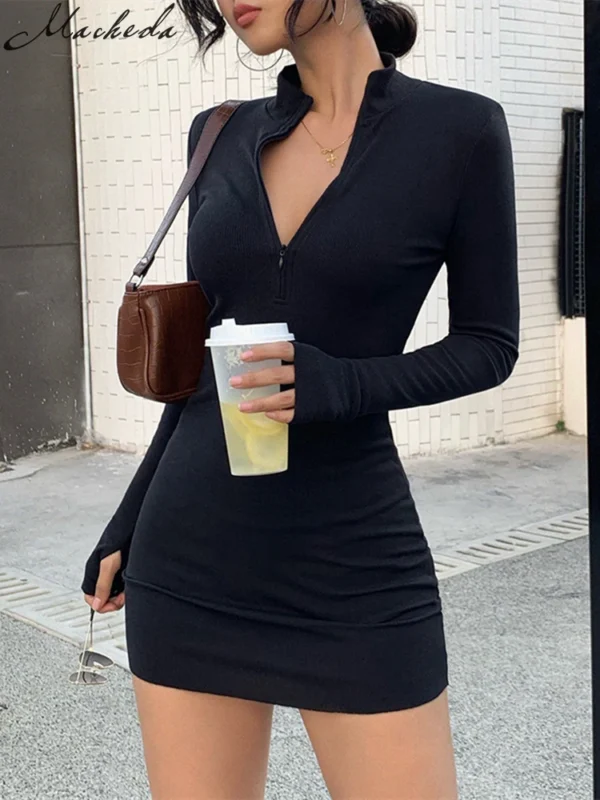 Sweater Dress - Elegant Ribbed Turtleneck Bodycon Mini