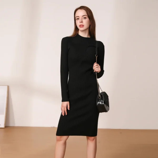 Sweater Dress Winter Knitted Casual Elegant Midi - Image 4