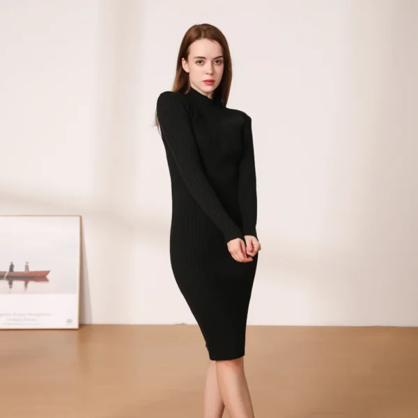 Sweater Dress Winter Knitted Casual Elegant Midi - Image 5