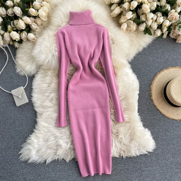 Sweater Dress Women Turtleneck Bodycon - Image 5