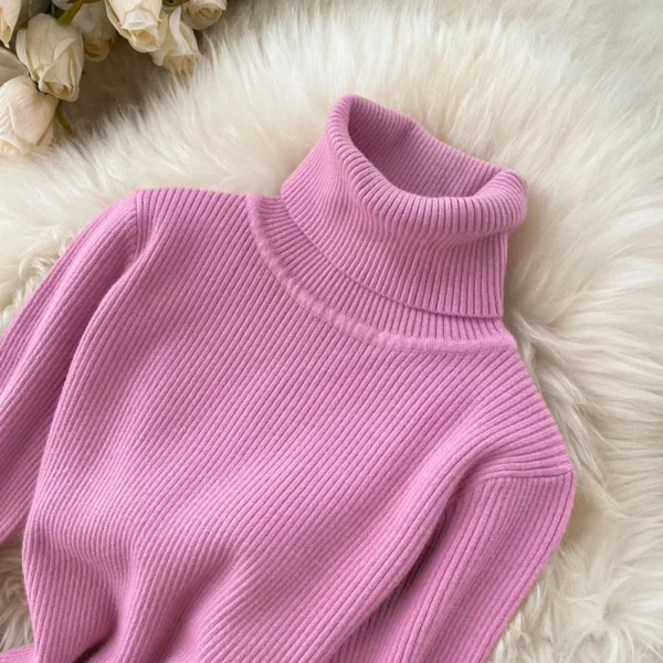 Sweater Dress Women Turtleneck Bodycon - Image 6