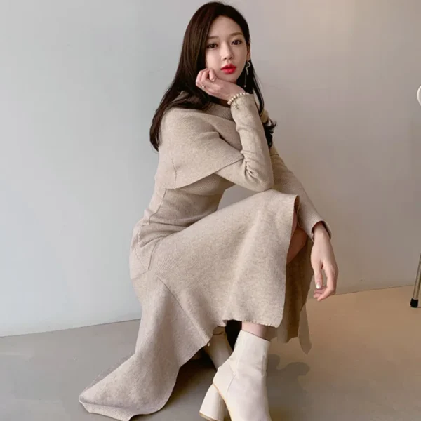 Sweater Dress Women Off Shoulder Knitted Midi - Image 3