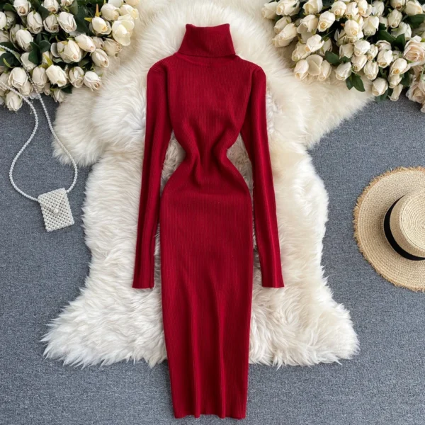 Sweater Dress Women Turtleneck Bodycon - Image 3