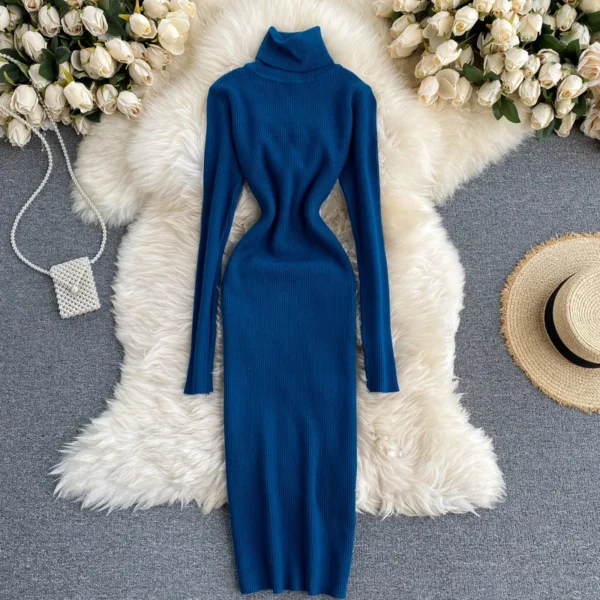 Sweater Dress Women Turtleneck Bodycon - Image 4