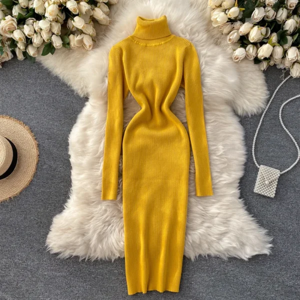 Sweater Dress Women Turtleneck Bodycon - Image 2
