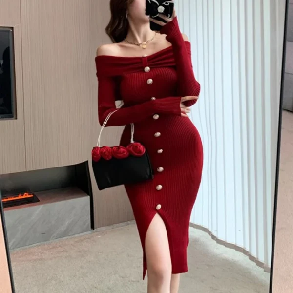 Sweater Dress: Off-Shoulder Bodycon Party Dress