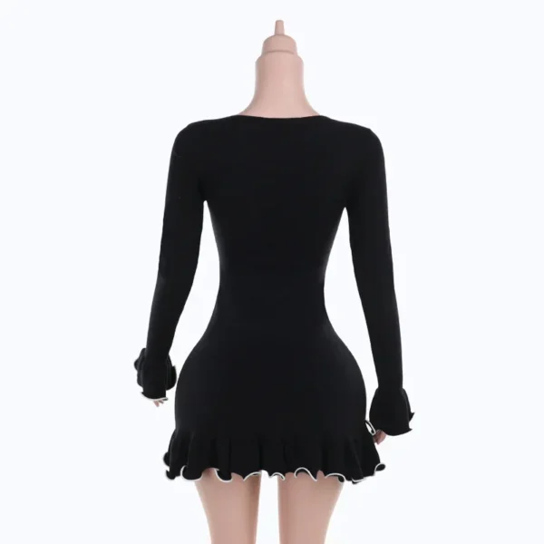 Sweater Dress Knitted Ruffle Black Elegant Bodycon Warm - Image 6