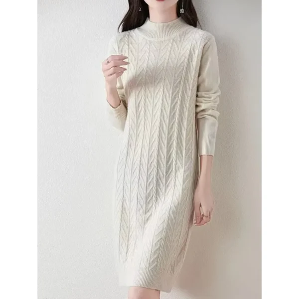 Sweater Dress Wool Loose Knee-Length Long Sleeve - Image 3