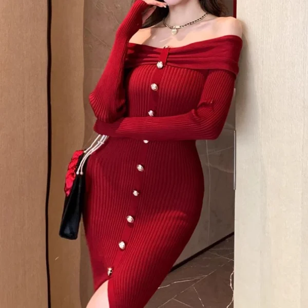 Sweater Dress: Off-Shoulder Bodycon Party Dress - Image 3