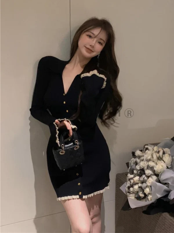 Elegant Korean Style V-Neck Sweater Dress Women 2023 - Image 6