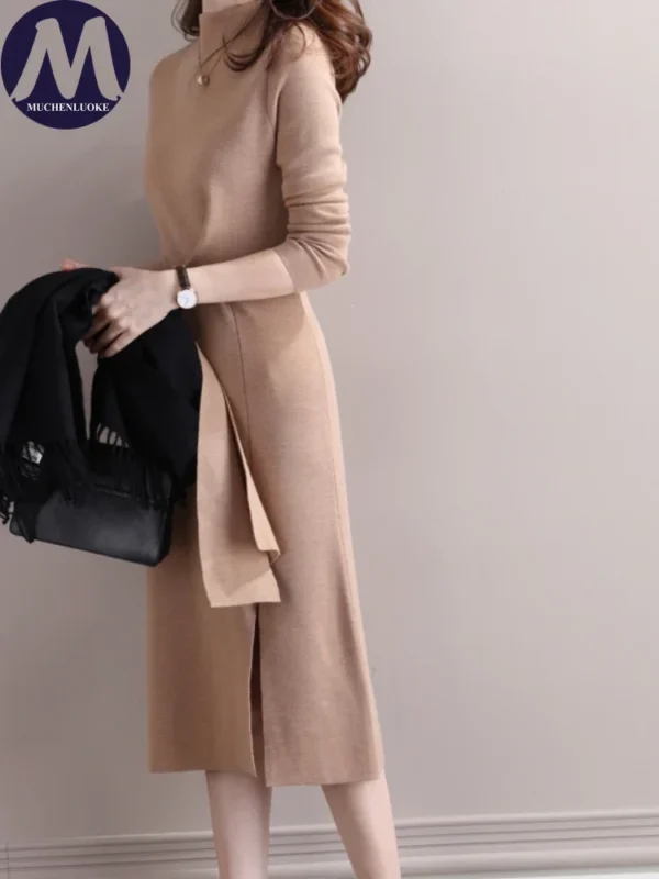 Sweater Dress: Lace-Up Half High Neck Slim Fit - Image 5