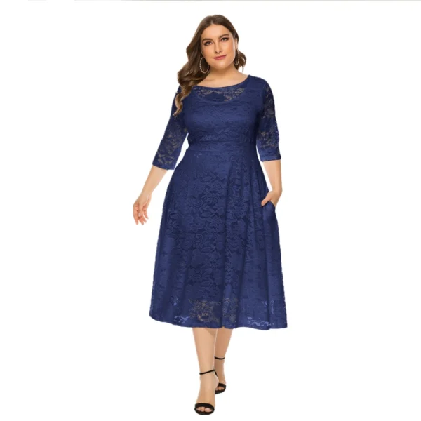 Sweater Dress Plus Size Lace Semi Sheer Midi - Image 3