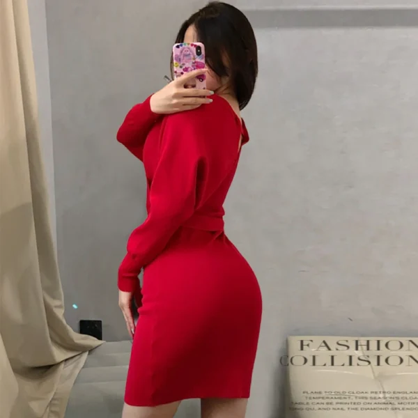 Sweater Dress - Chic Batwing Sleeve Bodycon - Image 3