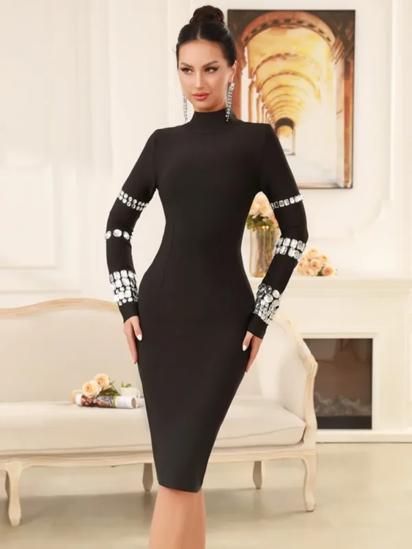 Sweater Dress Women Beaded Black Mini Dress