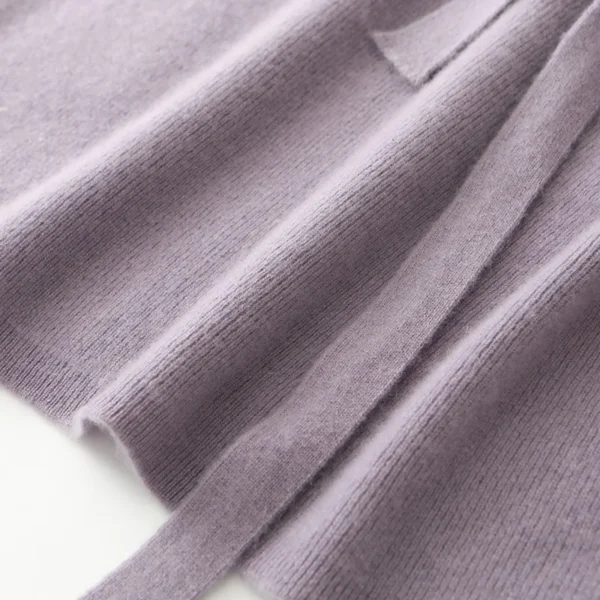 Sweater Dress: V-neck Lace-up Long Sleeve Wool Knit - Image 6