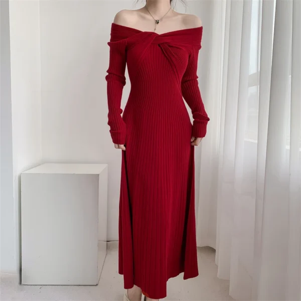 Sweater Dress: Off-Shoulder, Long Sleeve, Slim Fit - Image 3