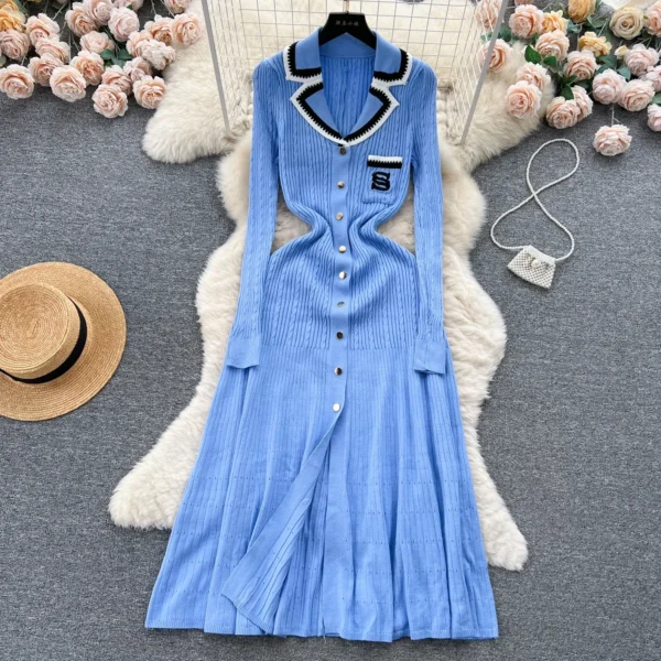 Elegant V-neck Embroidery Sweater Dress for Women