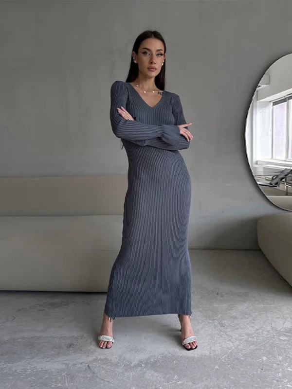 Sweater Dress Slim-Fit Flare Sleeve Women Winter - Image 5