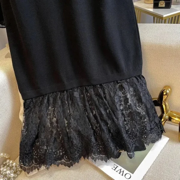 Lace Patchwork Knitted Sweater Dress Women Stylish 2024 - Image 5
