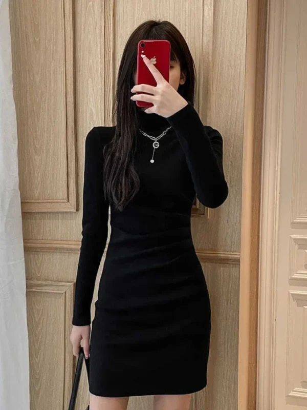 Sweater Dress Black Turtleneck Long Sleeve Bodycon Mini - Image 5