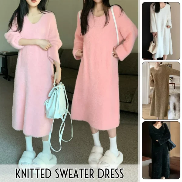 Sweater Dress V-Neck Full Sleeve Casual Warm Women - Image 2