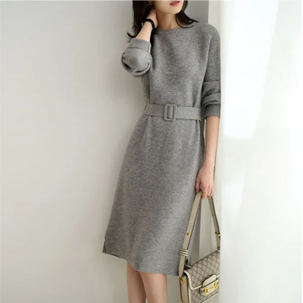 Sweater Dress: Round Neck, Long Sleeve, Mid Length - Image 4