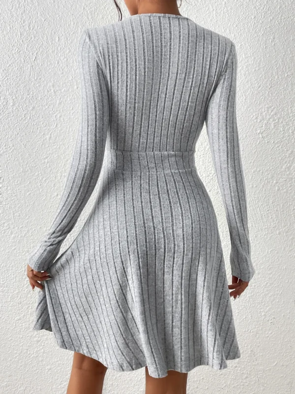 Sweater Dress V-Neck Long Sleeve Slim Bodycon Midi - Image 2