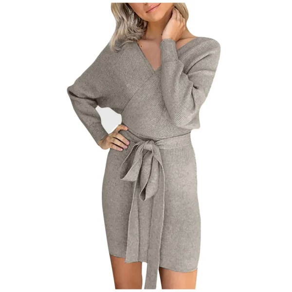 Sweater Dress - Batwing Sleeve One Shoulder Belted