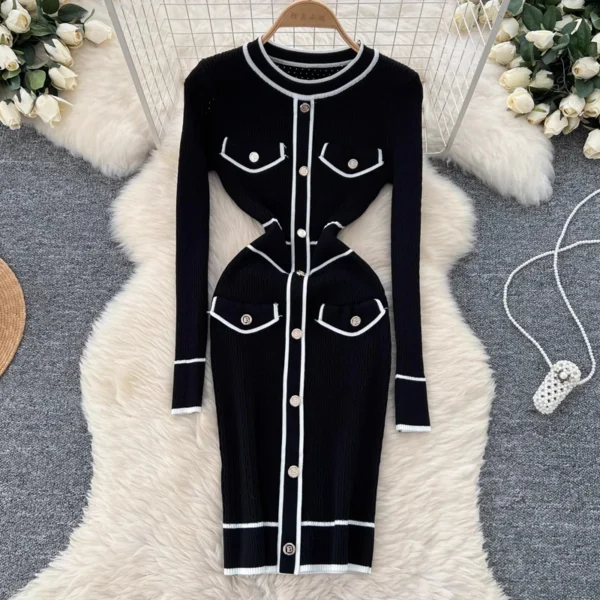 YuooMuoo Women Dress 2025 O-neck Knitted Sweater Bodycon Mini - Image 2