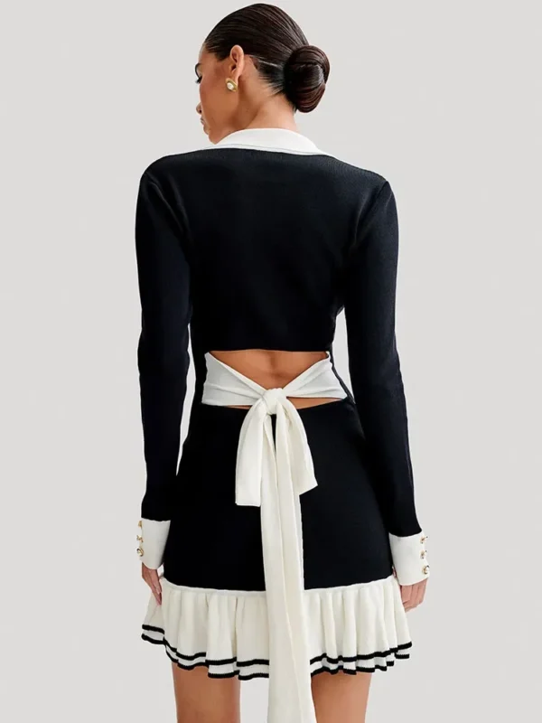 Tossy Ruffled Bow Knit Backless Lace-Up Elegant Mini Bandage Dress - Image 3
