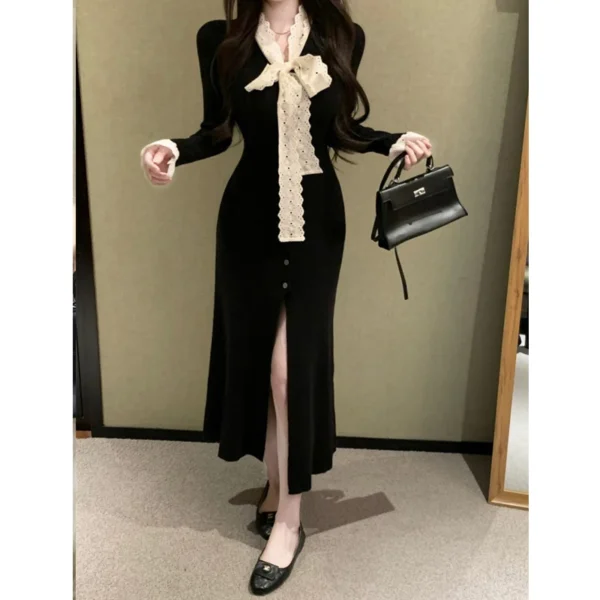 YuooMuoo Knitted Maxi Sweater Dress with Bow - Image 4