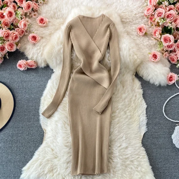 Sweater Dress – Women's Slim Fit Long Sleeve Bodycon - Image 2