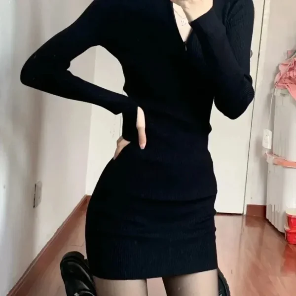Sweater Dress Mini Crochet Bodycon V Neck Sexy - Image 4