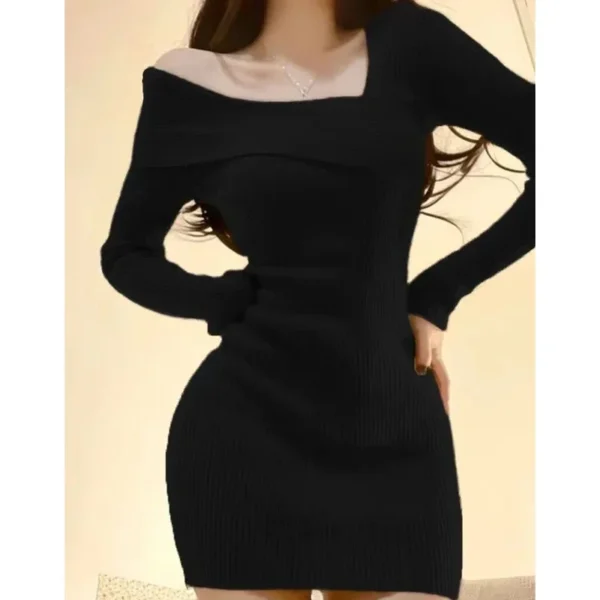 Sweater Dress Off Shoulder Long Sleeve Stretchy Chic - Image 4