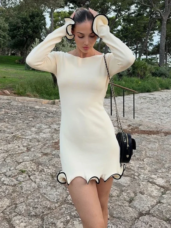 Sweater Dress Ruffled High Waist Slim Mini Party