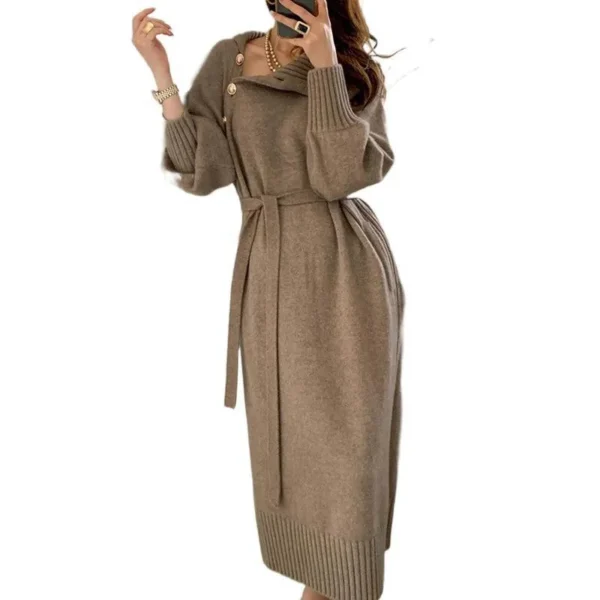 Sweater Dress - Vintage Button, Turtleneck, Loose Fit - Image 5