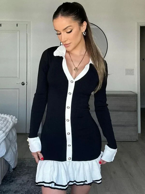 Tossy Ruffled Bow Knit Backless Lace-Up Elegant Mini Bandage Dress - Image 2