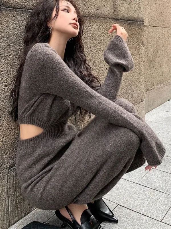 Sweater Dress O Neck, Long Sleeve, Slim Fit - Image 2