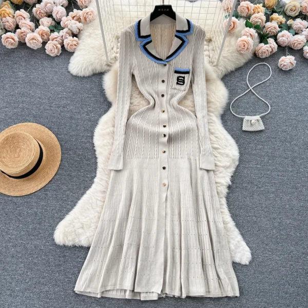 Elegant V-neck Embroidery Sweater Dress for Women - Image 2