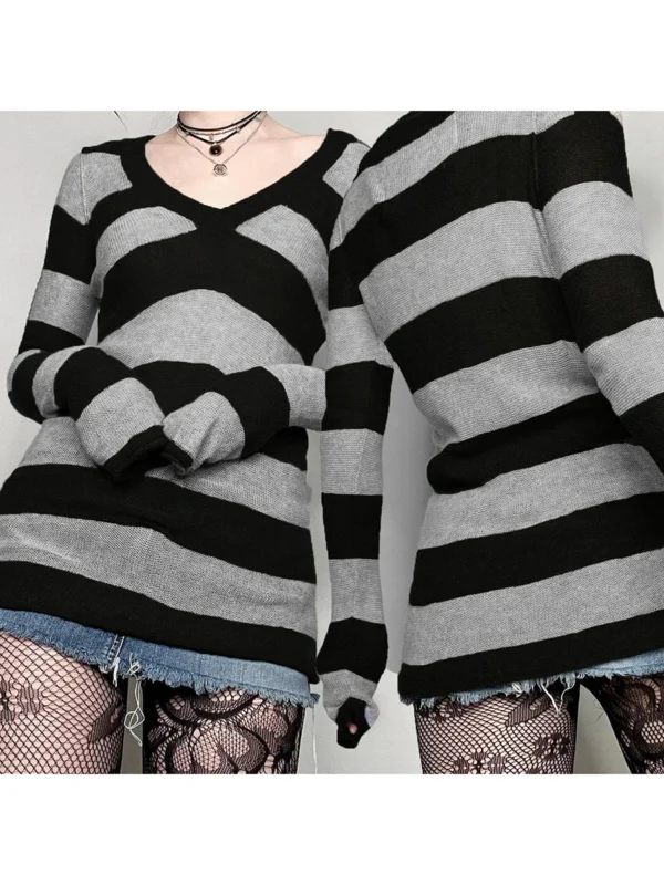 Sweater Dress: V-Neck, Long Sleeve, Striped Slim Fit - Image 2