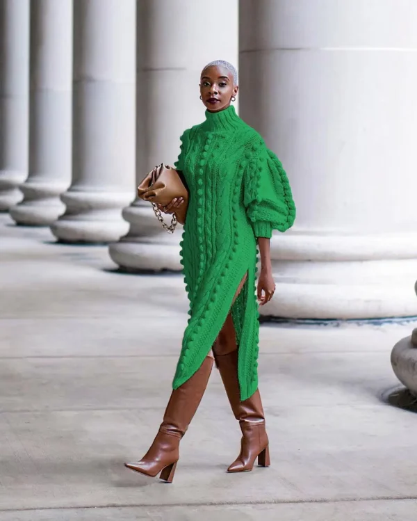 Sweater Dress: Sexy High Split Winter Dress - Image 4
