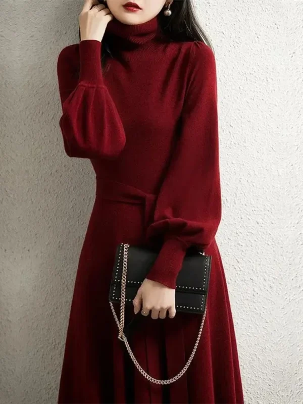 Sweater Dress: Turtleneck Lantern Sleeve Party Dress