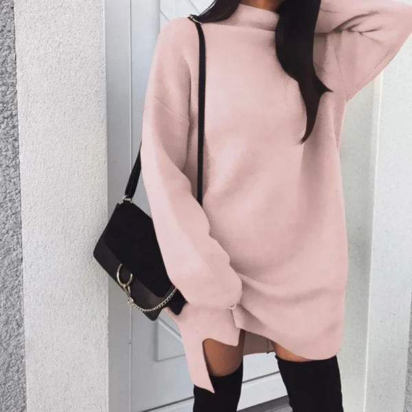Sweater Dress: Fleece High Neck, Side Slit - Image 3
