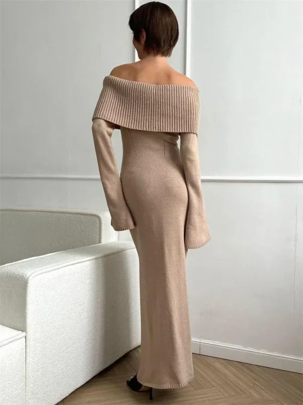 Sweater Dress: Ribbed Off-Shoulder High Waist Dress - Image 6