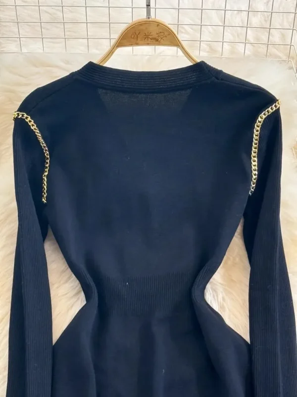Vintage Sweater Dress Black Long Sleeve Knitted - Image 3