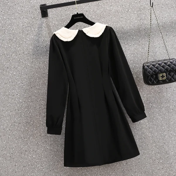 Sweater Dress Plus Size Long Sleeve A-Line Black - Image 3