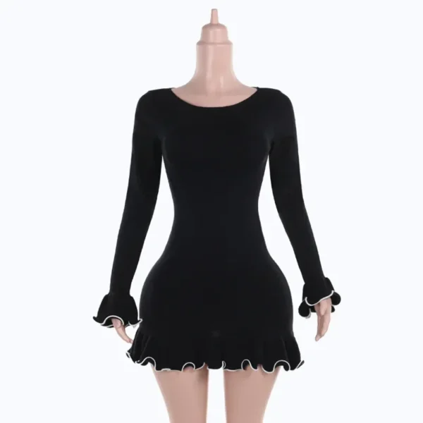 Sweater Dress Knitted Ruffle Black Elegant Bodycon Warm - Image 5