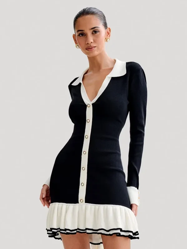 Tossy Ruffled Bow Knit Backless Lace-Up Elegant Mini Bandage Dress - Image 4